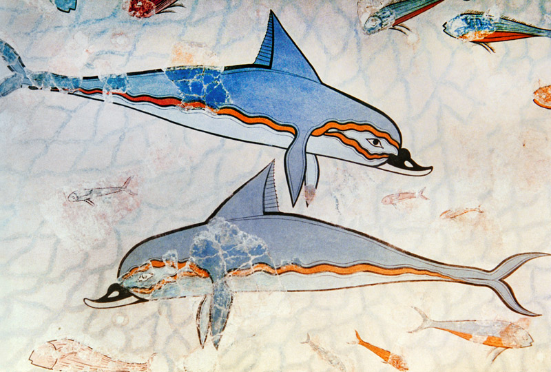 Detalle de dos de los delfines que forman parte del panel marino que decora el megarón. de Vittorio Zecchin