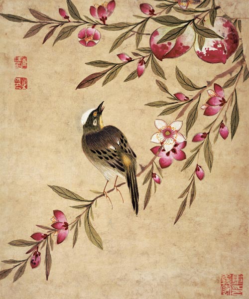 One of a series of paintings of birds and fruit de Wang  Guochen