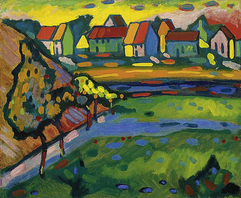 Bayerisches Dorf mit Feld de Wassily Kandinsky