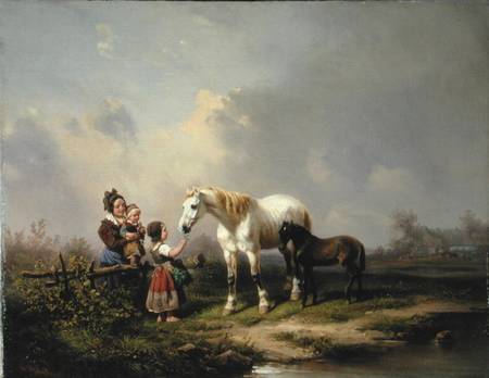 Feeding the Mare and the Foal de Wilhelm Alexander Meyerheim