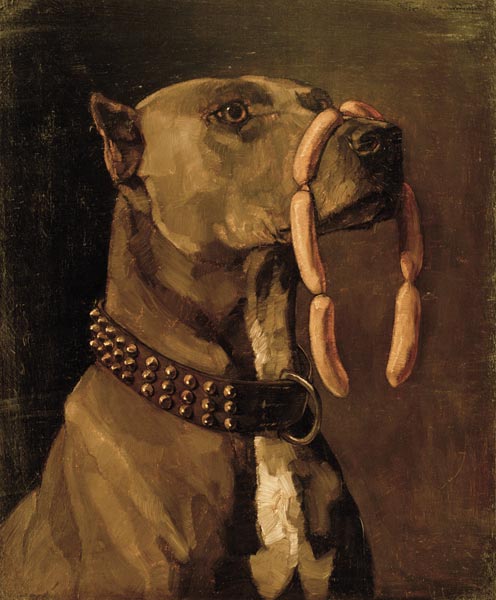 Dogge mit Würsten (Ave Caesar morituri te salutant) de Wilhelm Trübner