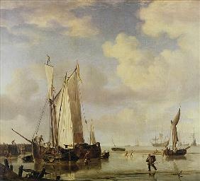 Dutch Vessels Inshore and Men Bathing