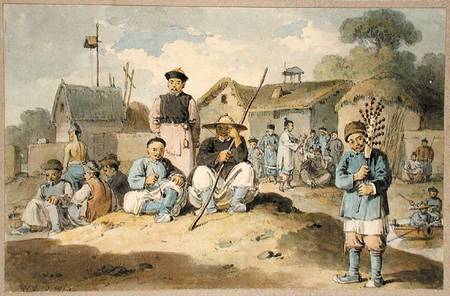 A group of Chinese on the bank of a river, watching the Earl Macartney's Embassy pass de William Alexander