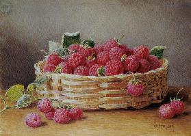 A Still Life of Raspberries in a Wicker Basket