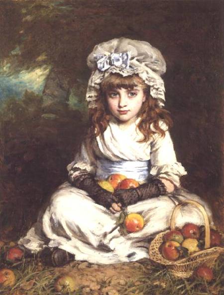 A Little Girl in a Mob Cap with a Basket of Apples de William Hippon Gadsby