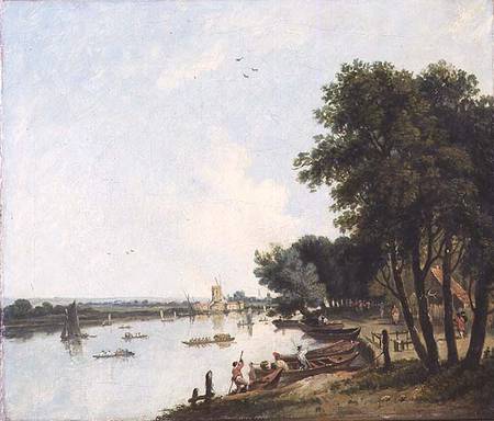 A View of the Thames at Chelsea with the Post Mill at Nine Elms beyond de William Hodges