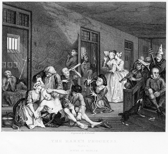 Scene in Bedlam, plate VIII, from A Rake''s Progress de William Hogarth