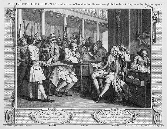 The Industrious ''Prentice Alderman of London, the Idle one Impeach''d Before Him his Accomplice, pl de William Hogarth