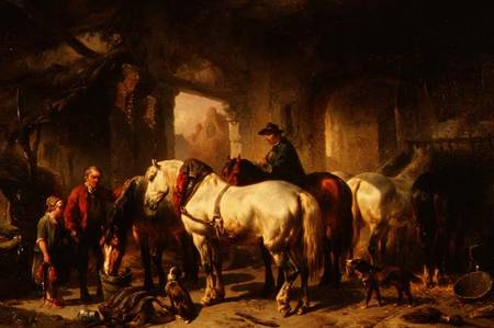 Horses Feeding in the Stable de Wouter Verschuur