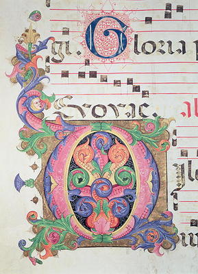 Missal 515 fol.146r Historiated initial 'O' decorated with foliage, detail from a Choir Book execute de Zanobi di Benedetto Strozzi